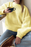 Round Neck Long Sleeved Solid Color Sweater