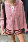 Solid Color Long Sleeved Knitted Cardigan