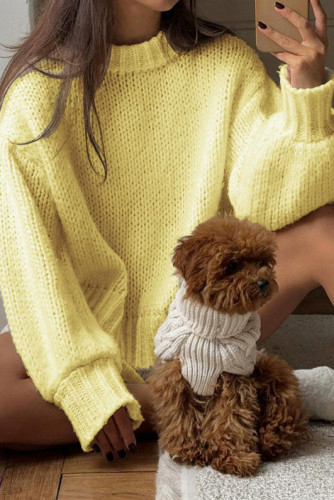 Round Neck Long Sleeved Solid Color Sweater