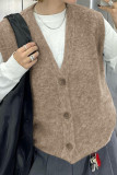 Solid Color V-neck Button Sleeveless Vest