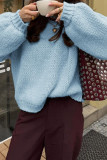 Round Neck Long Sleeved Solid Color Sweater