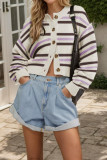 Striped Long Sleeved Knitted Cardigan