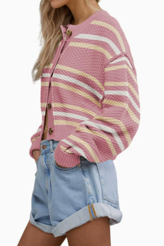 Striped Long Sleeved Knitted Cardigan