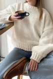Round Neck Long Sleeved Solid Color Sweater