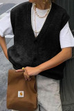 Solid Color V-neck Button Sleeveless Vest