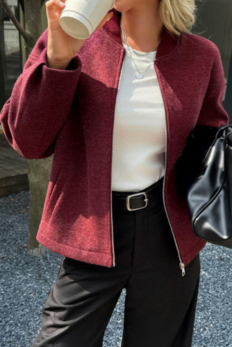 Solid Color Zipper Cardigan Long Sleeved Jacket