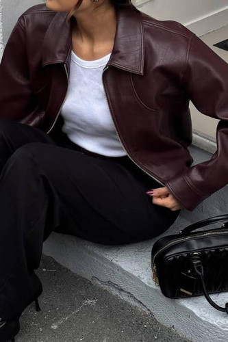 Vacation Style Long Sleeved Leather Jacket