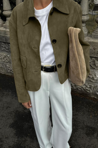 Button Solid Color Long Sleeved Jacket