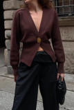 Deep V-neck Long Sleeved Knitted Sweater