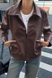 Simple Long Sleeved Leather Jacket