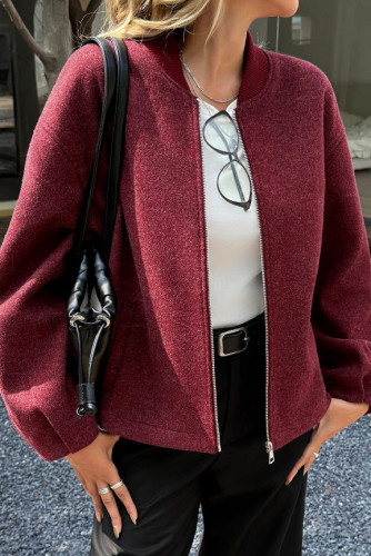 Solid Color Zipper Cardigan Long Sleeved Jacket