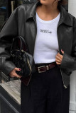 Vacation Style Long Sleeved Leather Jacket