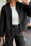 Solid Color Zipper Cardigan Long Sleeved Jacket