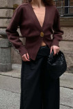 Deep V-neck Long Sleeved Knitted Sweater