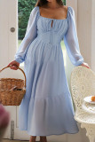 U-neck Chiffon Long Sleeved Dress