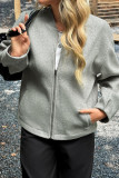 Solid Color Zipper Cardigan Long Sleeved Jacket
