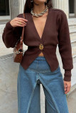 Deep V-neck Long Sleeved Knitted Sweater
