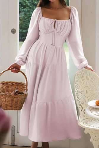 U-neck Chiffon Long Sleeved Dress