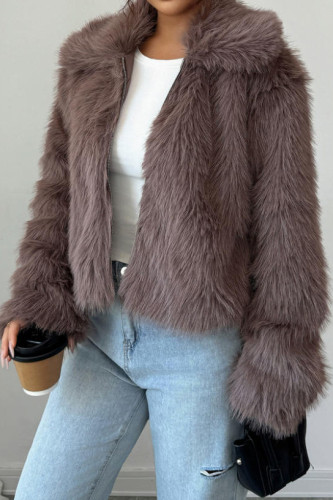 Fleece Long Sleeved Solid Color Coat