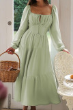 U-neck Chiffon Long Sleeved Dress