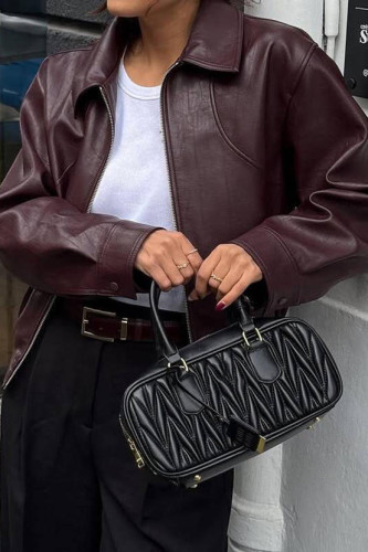 Vacation Style Long Sleeved Leather Jacket