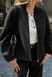 Solid Color Zipper Cardigan Long Sleeved Jacket