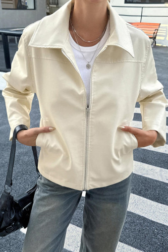 Simple Long Sleeved Leather Jacket