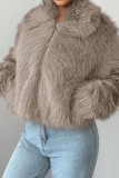 Fleece Long Sleeved Solid Color Coat