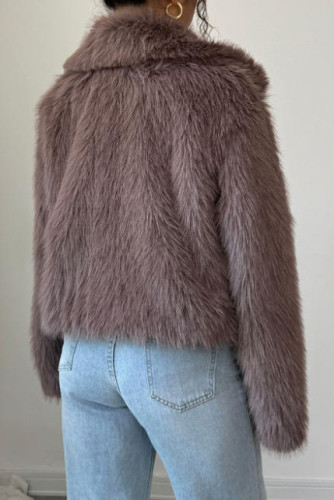 Fleece Long Sleeved Solid Color Coat