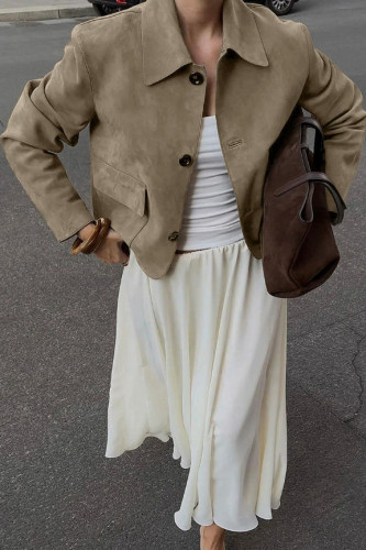 Button Solid Color Long Sleeved Jacket