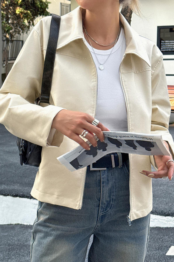 Simple Long Sleeved Leather Jacket