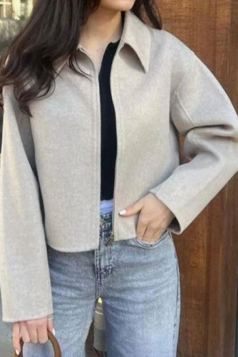 Solid Color Long Sleeved Lapel Jacket