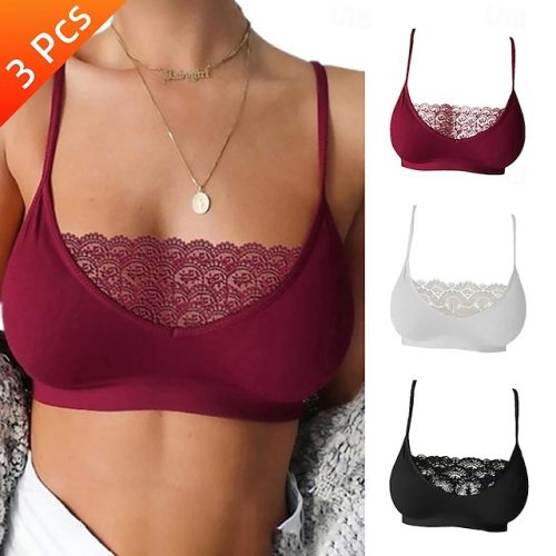 Mutipack Women's Wireless Bra Set Sports Bras Fixed Straps 3/4 Cup 3 Pcs Breathable Lace Pure Color Pull-On Closure Date Party & Evening Casual Daily