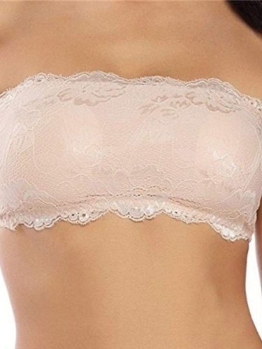 Women's Lace Bras Padded Bras Tube Bra Strapless Bras Full Coverage Scoop Neck Breathable Invisible Lace Pure Color Pull-On Closure Date Party & Evening Casual Daily Polyester 1PC White Black / 1 PC