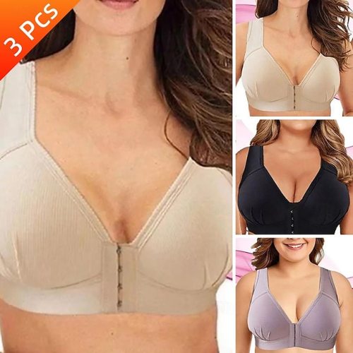 Mutipack Women's Push Up Bras Full Coverage 3 Pcs Lace Pure Color Front Closure Nylon Sexy 1PC Pink Beige