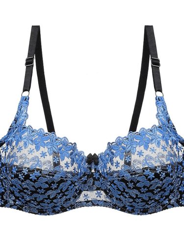 Women's Lace Bras Underwire Bras Fixed Straps Adjustable Full Coverage V Neck Breathable Push Up Pure Color Flower / Floral Hook & Eye Date Casual Daily Nylon Sexy 1PC White Blue / Bras & Bralettes