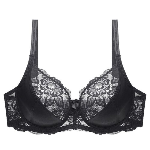 Female Luxury Lace Plus Size Gathered Bra Solid Color Push Up Fashion Sexy Thin Breathable Bra