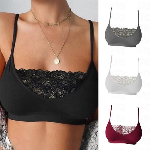 Mutipack Women's Wireless Bra Set Sports Bras Fixed Straps 3/4 Cup 3 Pcs Breathable Lace Pure Color Pull-On Closure Date Party & Evening Casual Daily