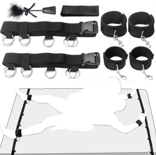 SM One-Line Bed Bundling Strap Kit Combination Fun Feather Leather Racket Handcuff Eye Mask Supplies