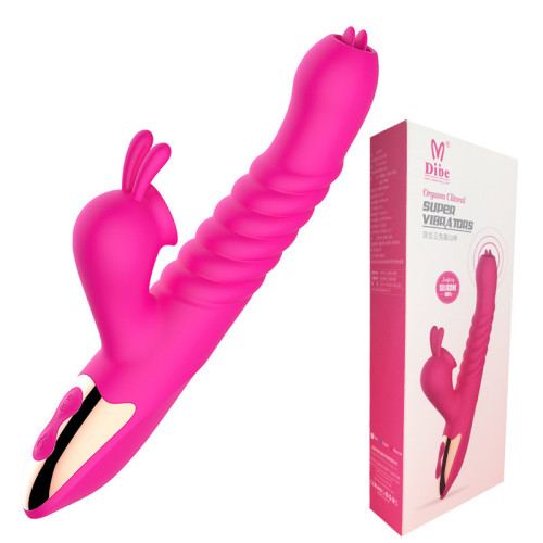 Two-Tongue Yutu Tongue Licking Telescopic Heating Vibrator Simulation Penis Female Sex Toy Masturbation Device