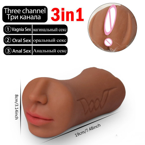 Double-headed three-hole channel masturbation cup for men, famous masturbation device, simulated oral sex adult product