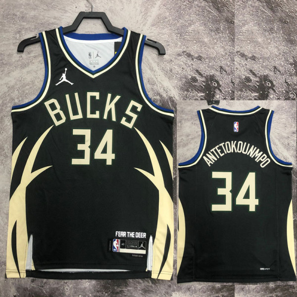 22/23 BUCKS ANTETOKOUNMPO #34 Black Top Quality Hot Pressing NBA Jersey (Trapeze Edition)
