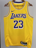 22/23 LAKERS JAMES #23 Yellow Top Quality Hot Pressing NBA Jersey(圆领)