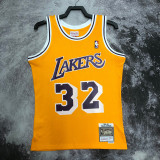 1984/1985 LAKERS JOHNSON #32 Yellow Retro Top Quality Hot Pressing NBA Jersey(圆领)