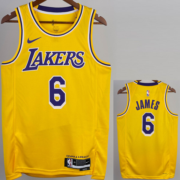 22/23 LAKERS JAMES #6 Yellow Top Quality Hot Pressing NBA Jersey(圆领)