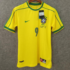 1998 Ronaldo # 9 Brazil Home Retro Soccer Jersey(印9号与名字）