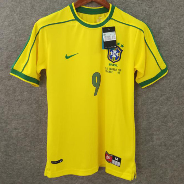1998 Ronaldo # 9 Brazil Home Retro Soccer Jersey(印9号与名字）