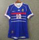 1998 ZIDANE #10 France Home Retro Soccer Jersey(右胸带小字)