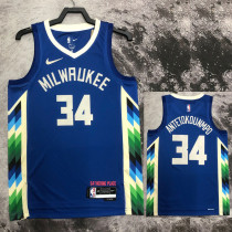22/23 BUCKS ANTETOKOUNMPO #34 Blue City Edition Top Quality Hot Pressing NBA Jersey