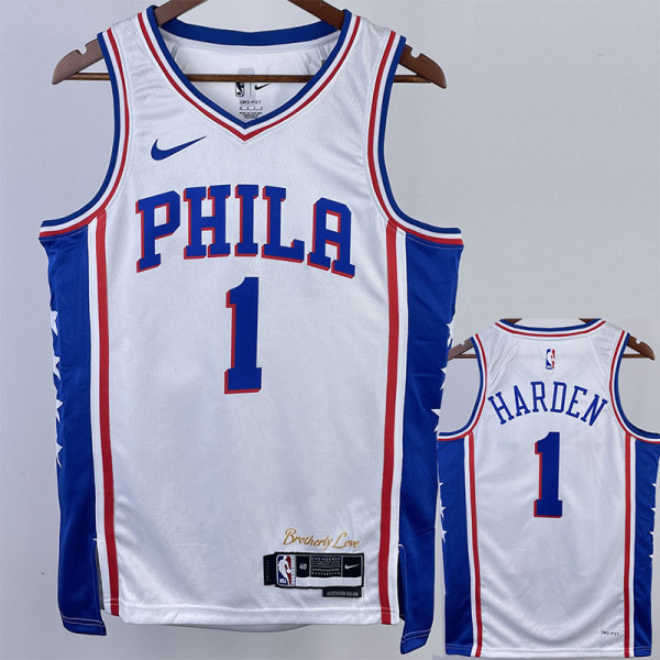 22/23 76ERS HARDEN #1 White Top Quality Hot Pressing NBA Jersey